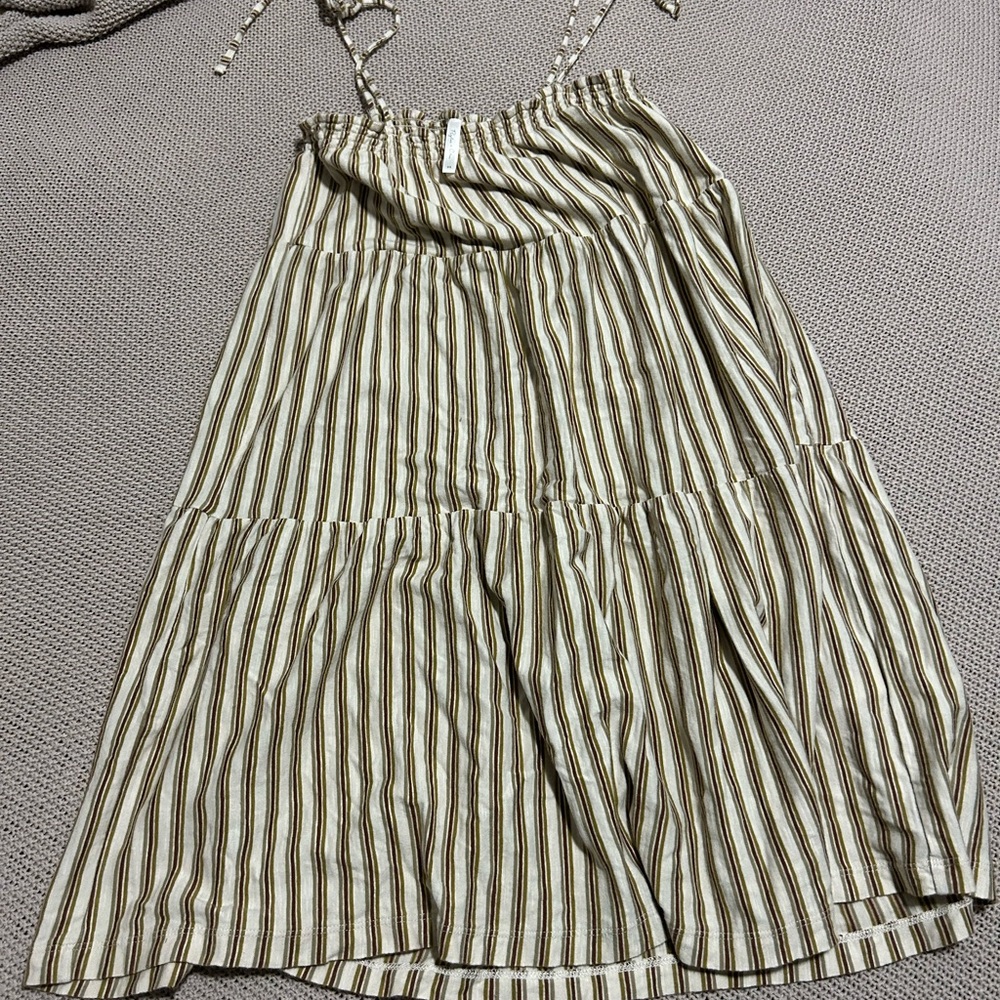 Rylee + Cru Striped Mini Dress in Brown and Cream